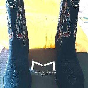 Tristan Blue Heeled Boots with Western Flair